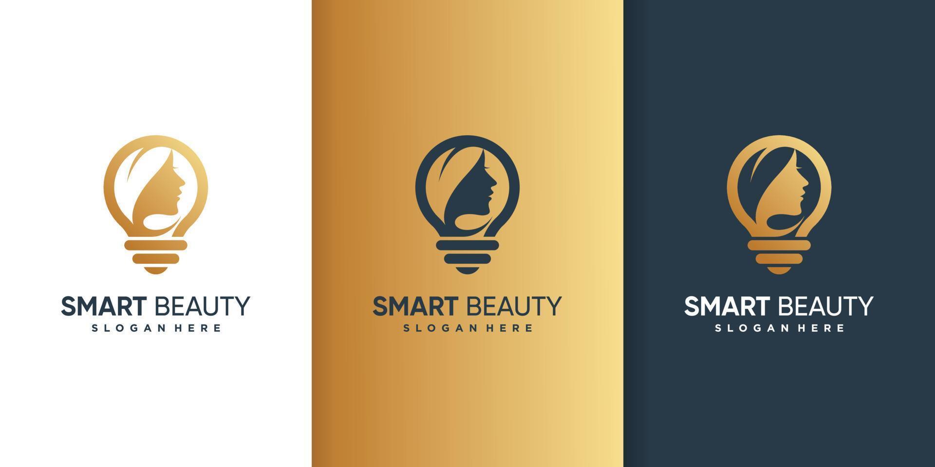 smart skönhet logotyp med gyllene koncept designmall, modern, kvinna, premium vektor