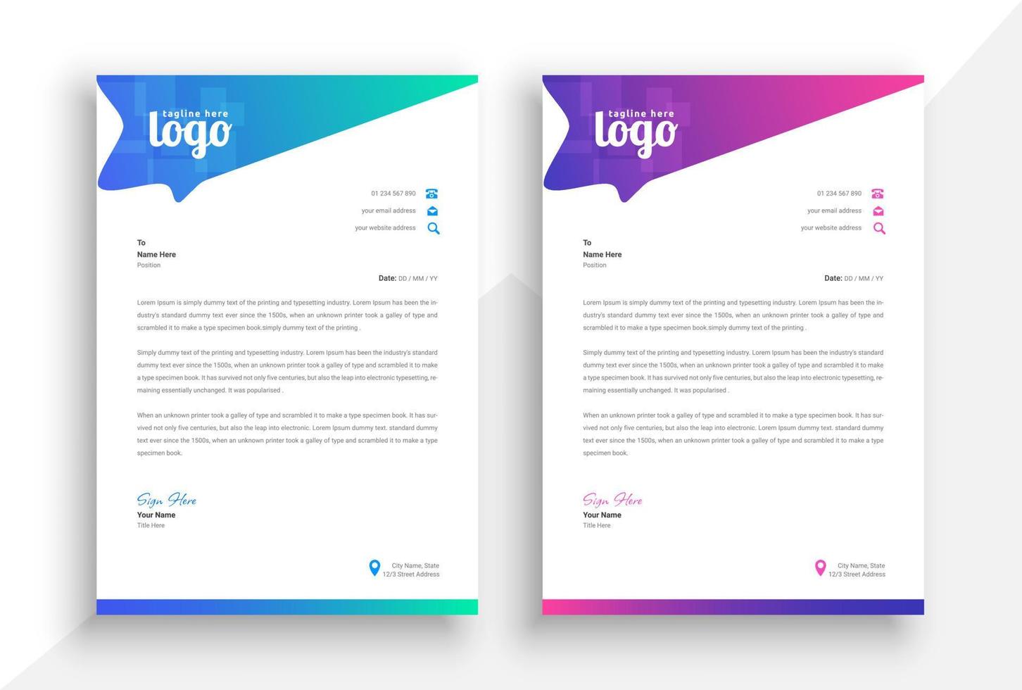 modernt företags brevpapper. affärsbrevpapper med gradient färgkoncept. kreativ, ren företagsidentitet. vektor