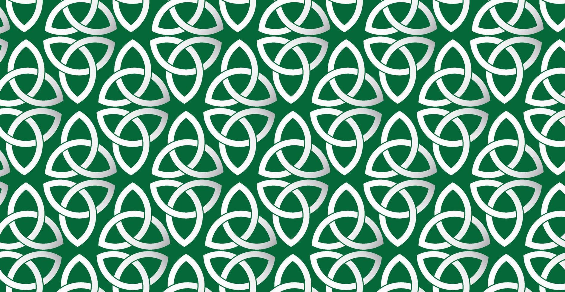 keltisches Triquetra-Symbolmuster. elegante Verzierung auf grünem Hintergrund. irische st. Patricks Tag. Vektor-Illustration vektor