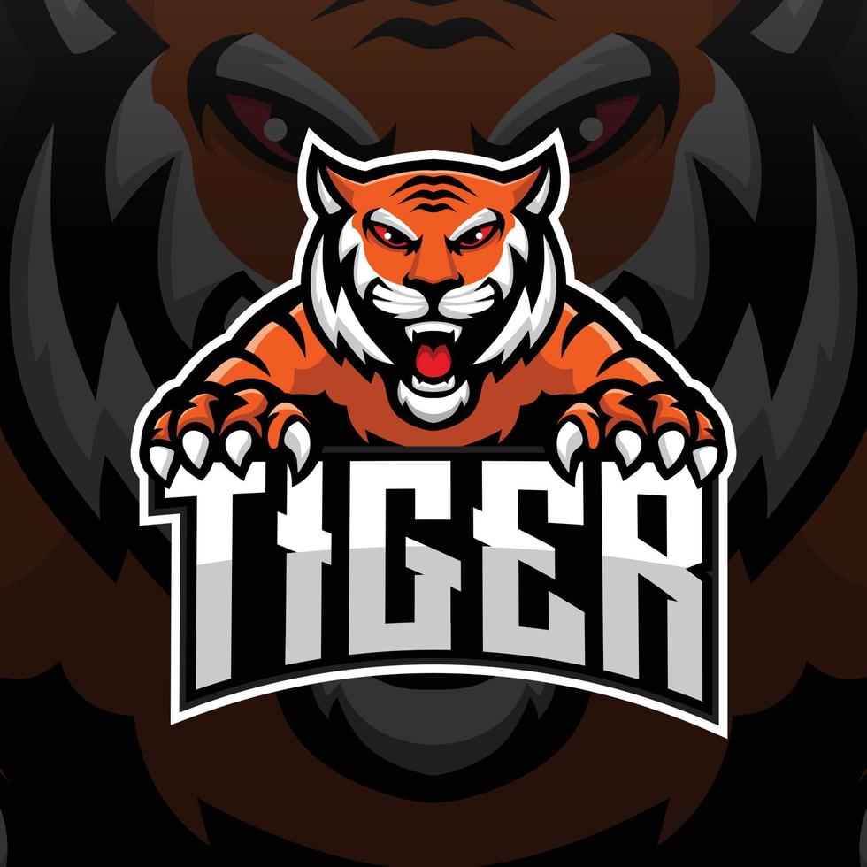 wütendes Tiger-Maskottchen-Gaming-Logo-Design vektor