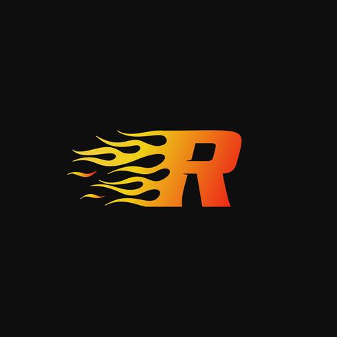 brev R Burning flame logo design mall vektor