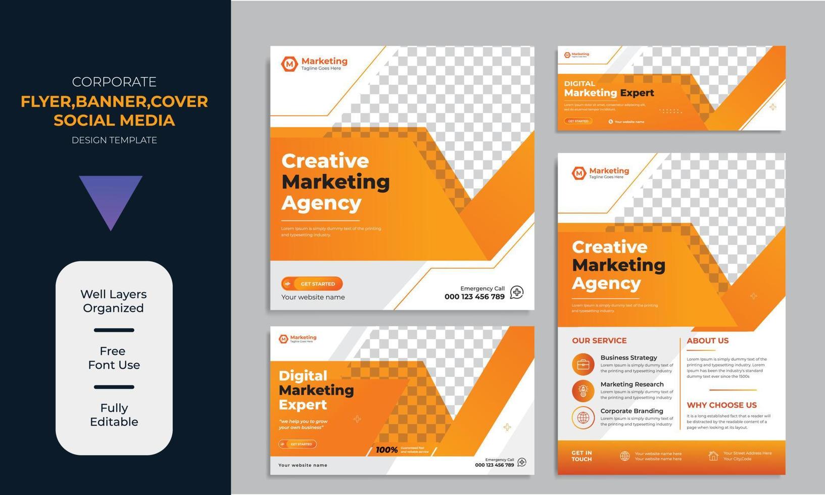 kreativer Corporate Business Flyer, Banner, Facebook-Cover oder Social-Media-Beitrag für Premium-Vektor der digitalen Marketing-Promotion-Vorlage vektor