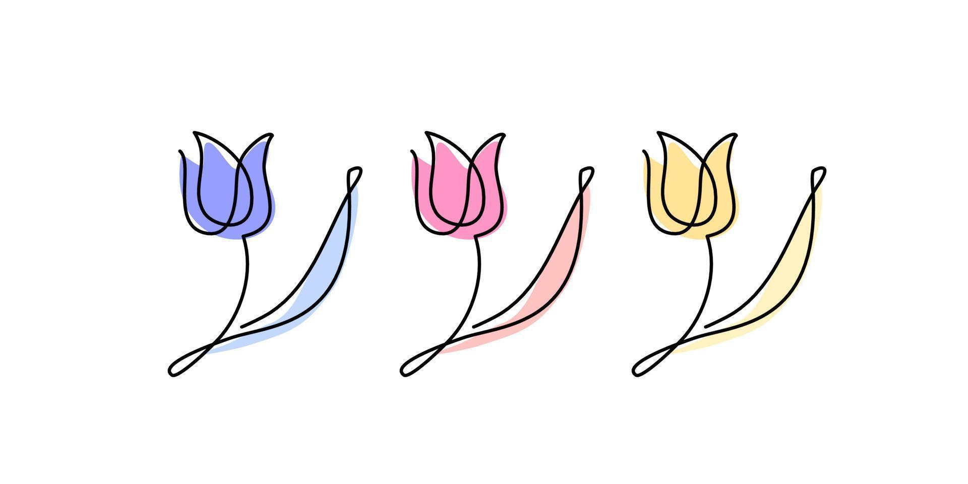 einzeiliges tulpenlogo. Blume zum Frauentag - Symbol für durchgehende Linie. 8. märz. tulpen gesetzt vektor