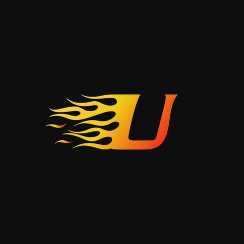 Buchstabe U brennende Flamme Logo Entwurfsvorlage vektor