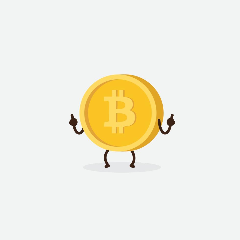 kostenloser Bitcoin-Charakter. karikatur-bitcoin-maskottchen, vektorillustration eines niedlichen bitcoin-charaktermaskottchens vektor