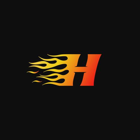 brev H Burning flame logo design mall vektor