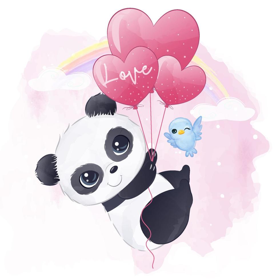 süßer panda in aquarellillustration vektor