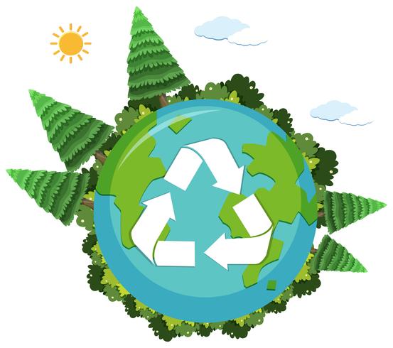 Ein Recycling-Logo auf der Naturkugel vektor