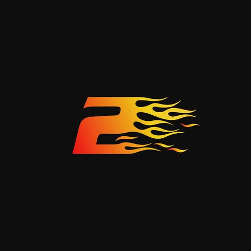 Nummer 2 Burning flame logo design mall vektor
