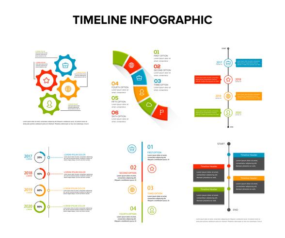 Zeitachse infographics Design stellte mit flacher Art, Arbeitsfluss oder Prozessdiagramm, Flussdiagramm, Vektorillustration ein vektor