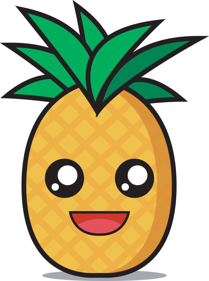 ananas frukt vektor design med sött ansikte