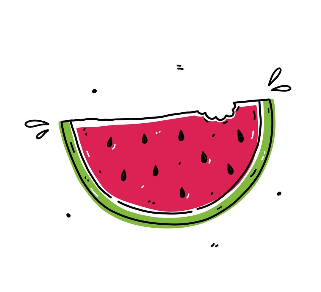 Stück Wassermelone isoliert auf weißem Hintergrund. organische gesunde lebensmittel. handgezeichnete Vektorgrafik im Doodle-Stil. perfekt für Karten, Logos, Dekorationen, Rezepte, verschiedene Designs. vektor