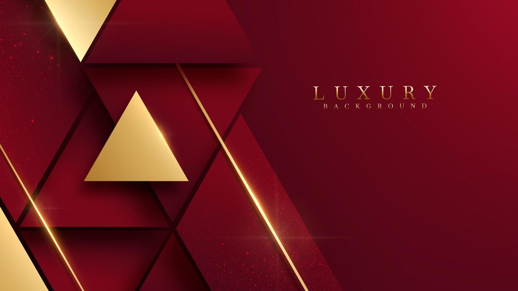 roter luxushintergrund mit goldenen dreieckselementen und glitzernder lichteffektdekoration. vektor
