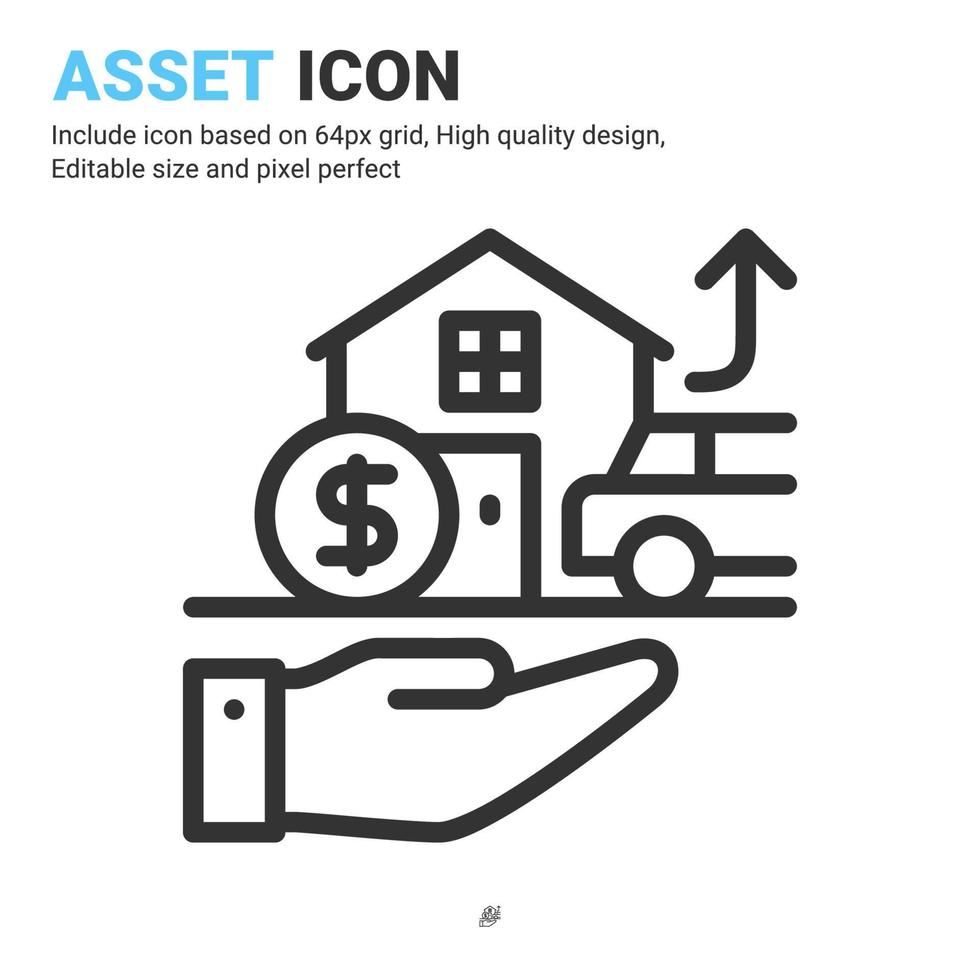 Asset-Icon-Vektor mit Umrissstil isoliert auf weißem Hintergrund. Vektorgrafik-Eigentumszeichen-Symbol-Icon-Konzept für digitales Geschäft, Finanzen, Industrie, Apps, Web und Projekt vektor