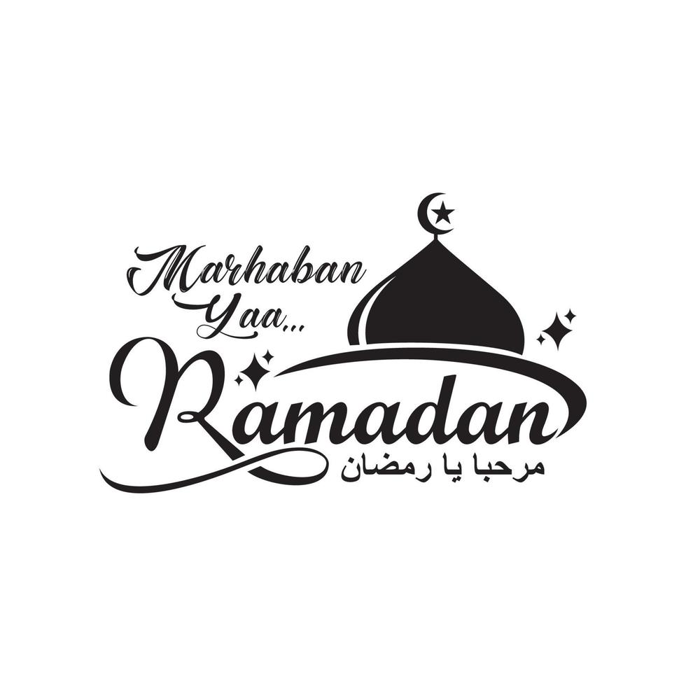 marhaban yaa ramadan logotyp. ramadhan mubarak, arabisk kalligrafi med moskéikon. vektor