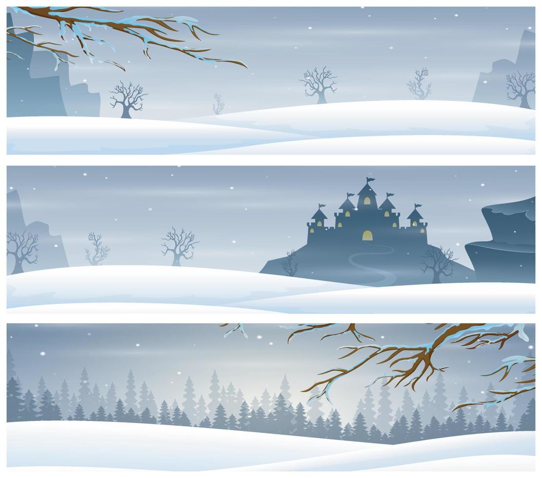 tre landskap banderoller med vintersemester vektor