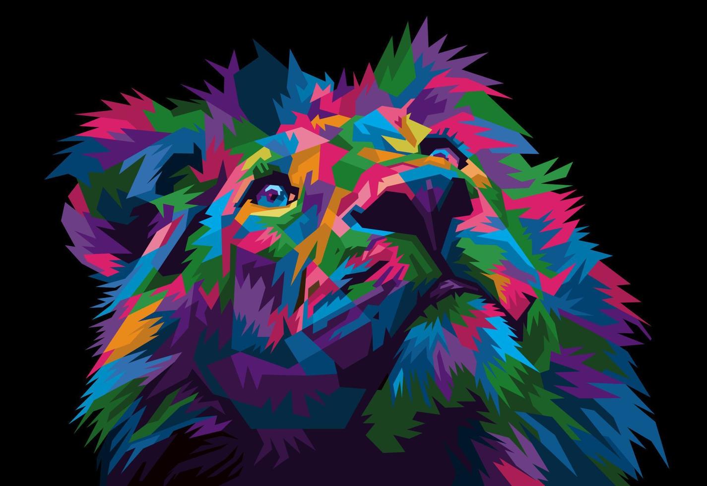 bunter Löwenkopf im Pop-Art-Stil isoliert mit schwarzem Hintergrund vektor