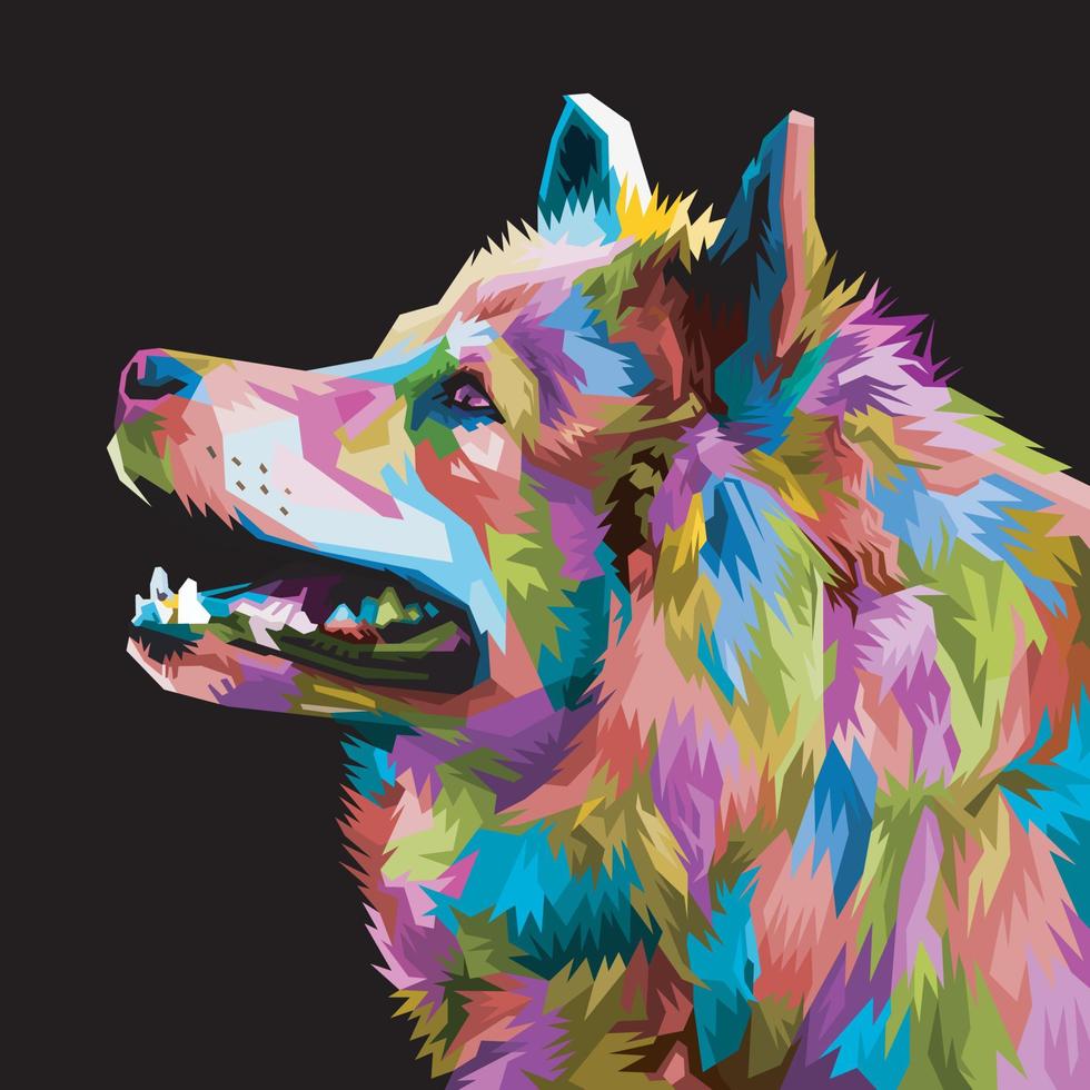 bunter Hundekopf mit coolem Hintergrund im Pop-Art-Stil. wpap-Stil vektor