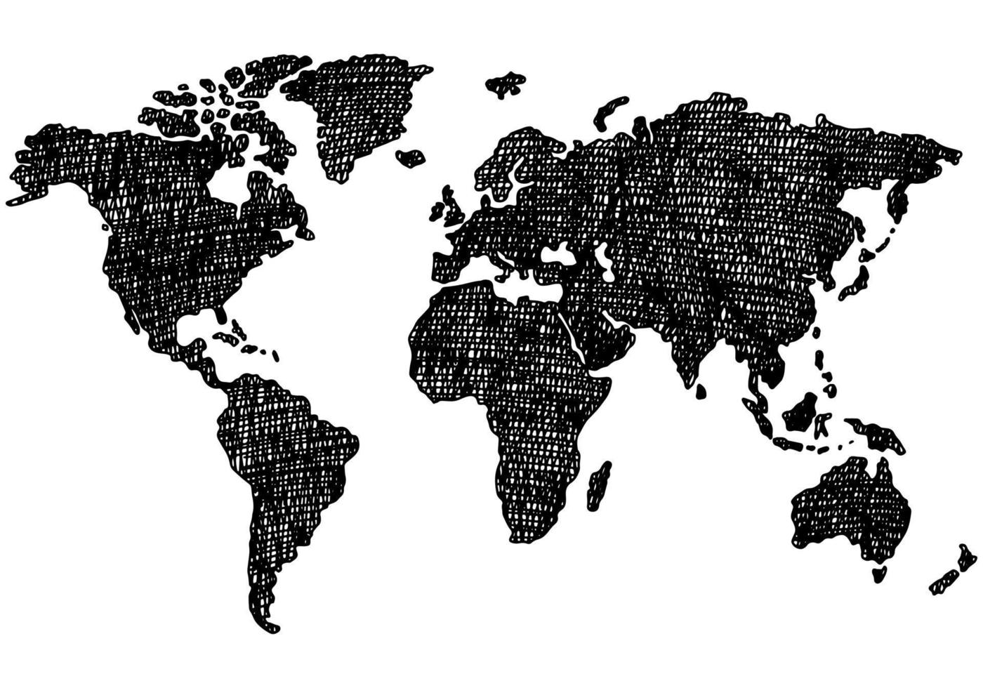 handritad världskarta skiss på vit bakgrund. vektor illustration.