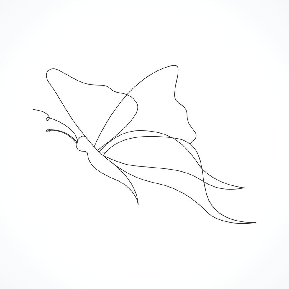 enda linjeteckning av vacker fjäril. vektor