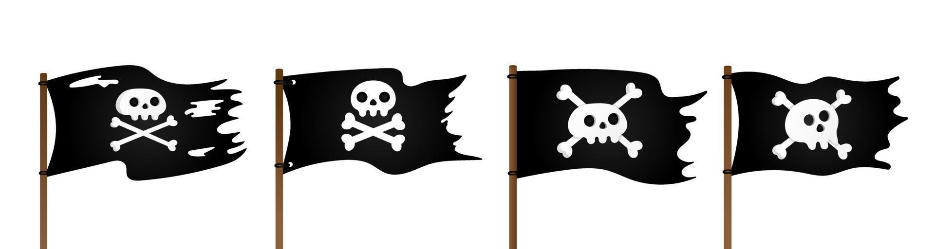 4 Piratenflagge mit lustigem Rogeras-Schädel und kreuzenden Knochen im flachen Stil, Vektorgrafik vektor