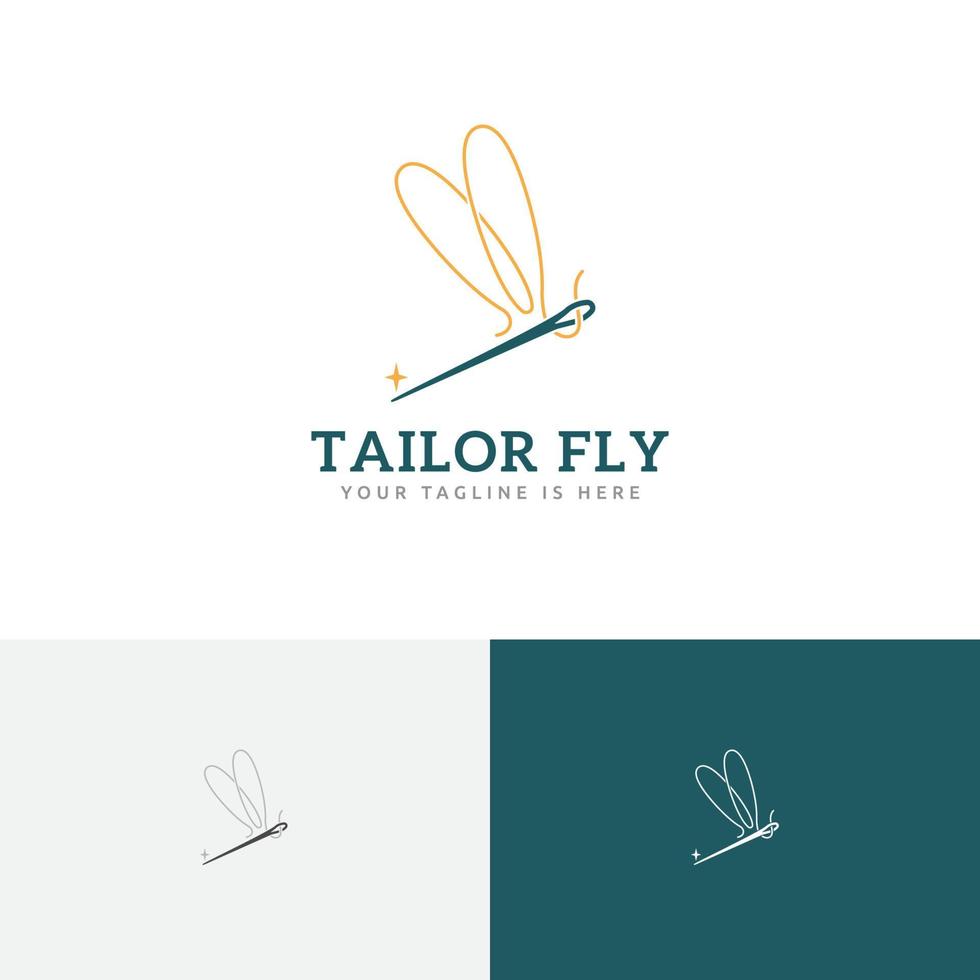schöne elegante schneidernähnadel libellenflügel fliegen logo idee vektor