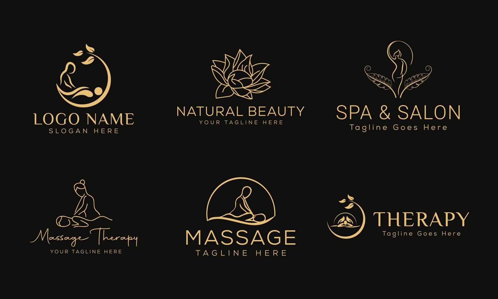 satz von handgezeichnetem logo des spa-elements mit körper und blättern. logo für spa- und schönheitssalon, boutique, massagetherapie, bioladen, entspannung, frauenkörper, yoga, kosmetikgeschäft. kostenloser Vektor