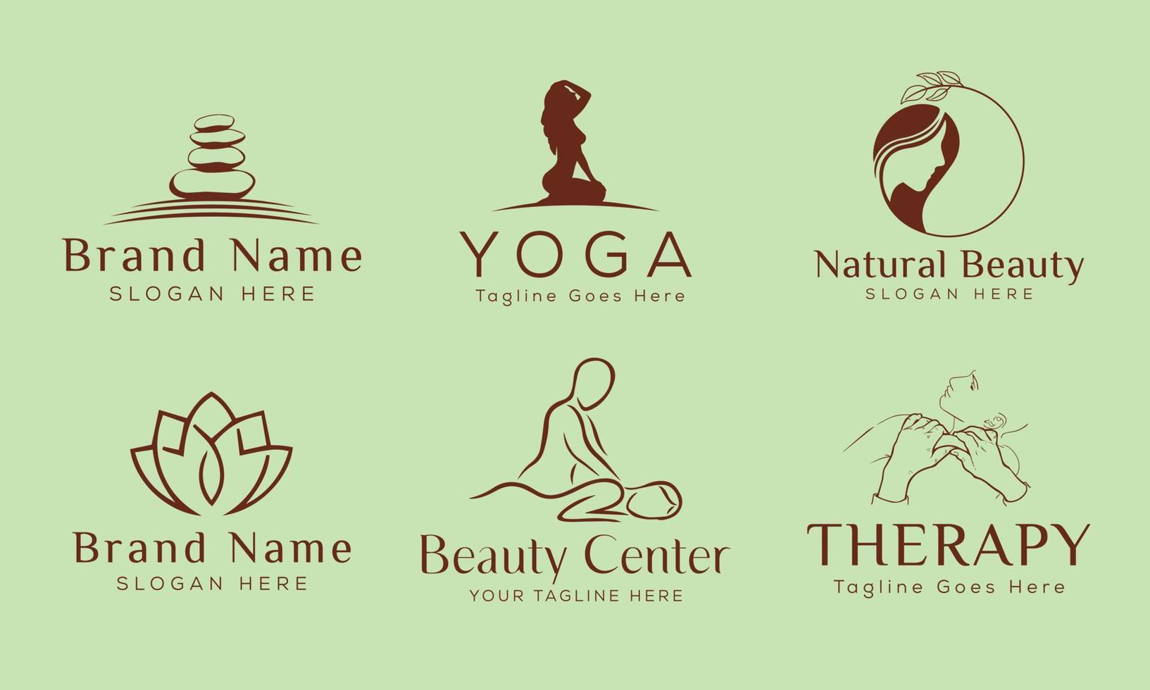 uppsättning spa element handritad logotyp med kropp och blad. logotyp för spa och skönhetssalong, boutique, massageterapi, ekologisk butik, avkoppling, kvinnans kropp, yoga, kosmetikaaffär. gratis vektor