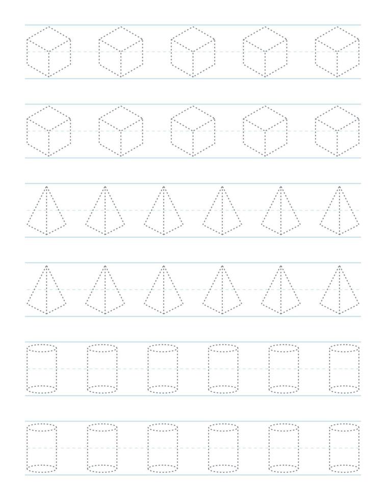 Verfolgen Sie 3D-Formen Arbeitsblatt für Kinder vektor
