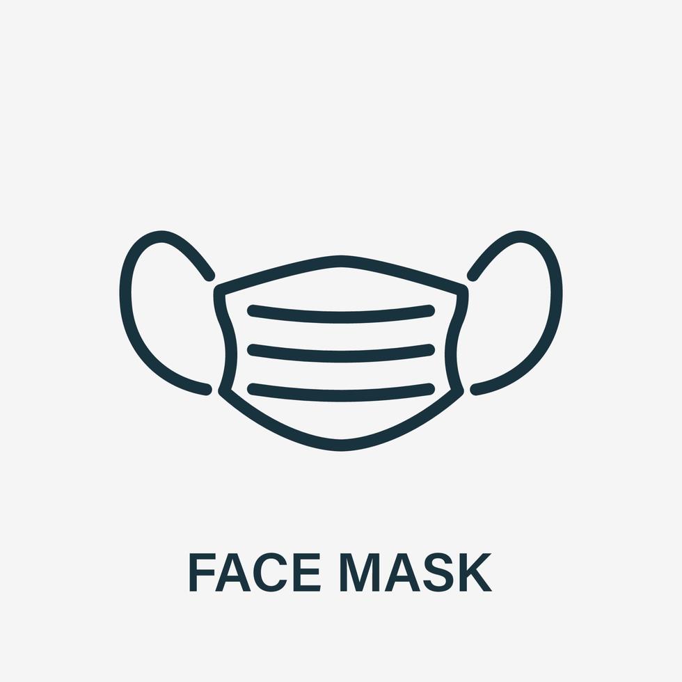 Liniensymbol für medizinische Gesichtsmaske. schutzmaske gegen virus, verschmutzung, infektion, staub und allergie. Lineares Symbol für medizinische Beatmungsgeräte. Vektor-Illustration. vektor