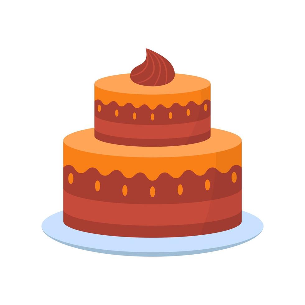 läcker tårta för födelsedagsfest, årsdag, bröllop. söt tårta med glasyr på tallrik. färgglada söta välsmakande bageri. isolerade vektor illustration.