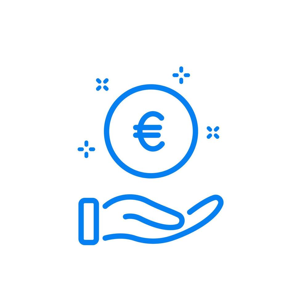 wohltätigkeit, spenden, geben und helfen konzept. Symbol für die Geldlinie bezahlen, sparen und investieren. Hand mit einem Münzliniensymbol. Almosen-Symbol geben. Euro-Symbol. Vektor-Illustration. vektor