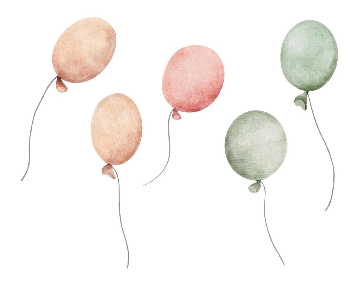 Reihe von bunten Luftballons. Aquarellillustration. vektor