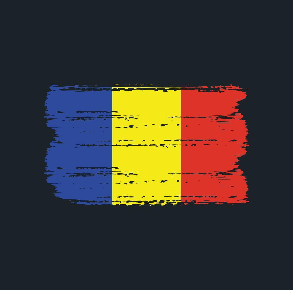 Rumäniens eller Tchads flagga med penselstil vektor