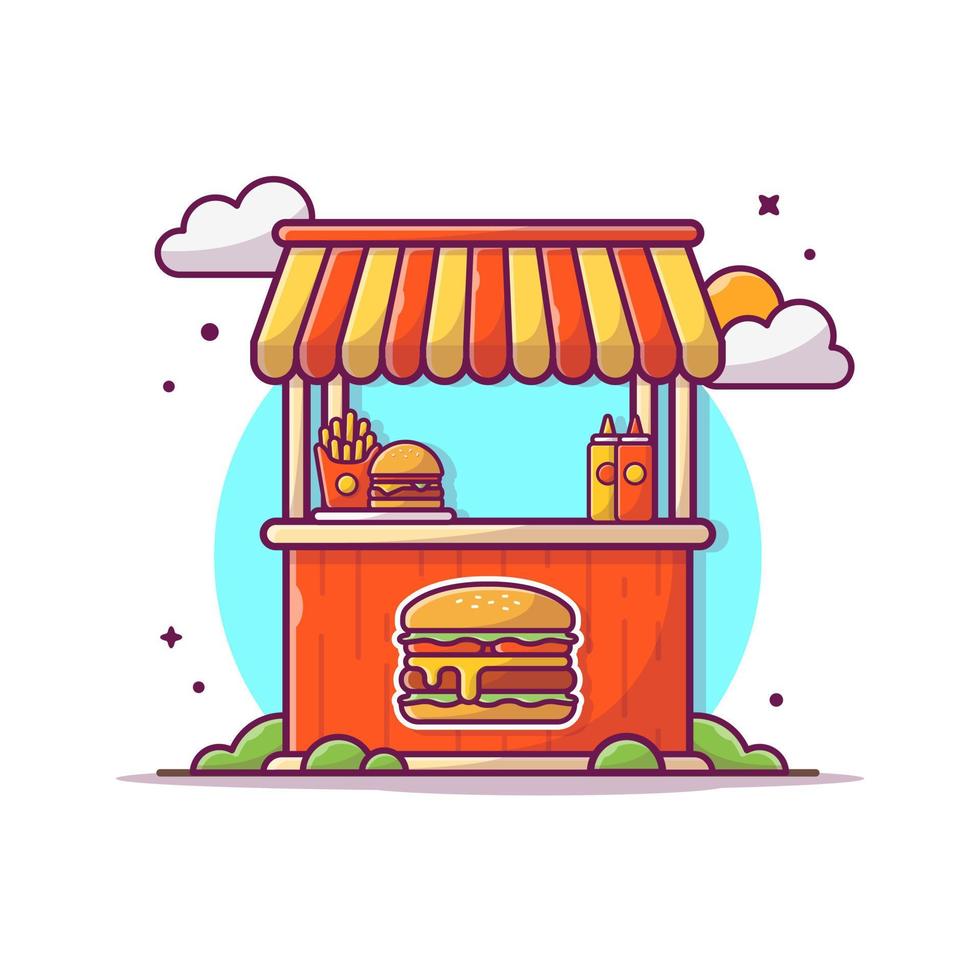 burger-stand-cartoon-vektor-symbol-illustration. Lebensmittel-Objekt-Icon-Konzept isolierter Premium-Vektor. flacher Cartoon-Stil vektor