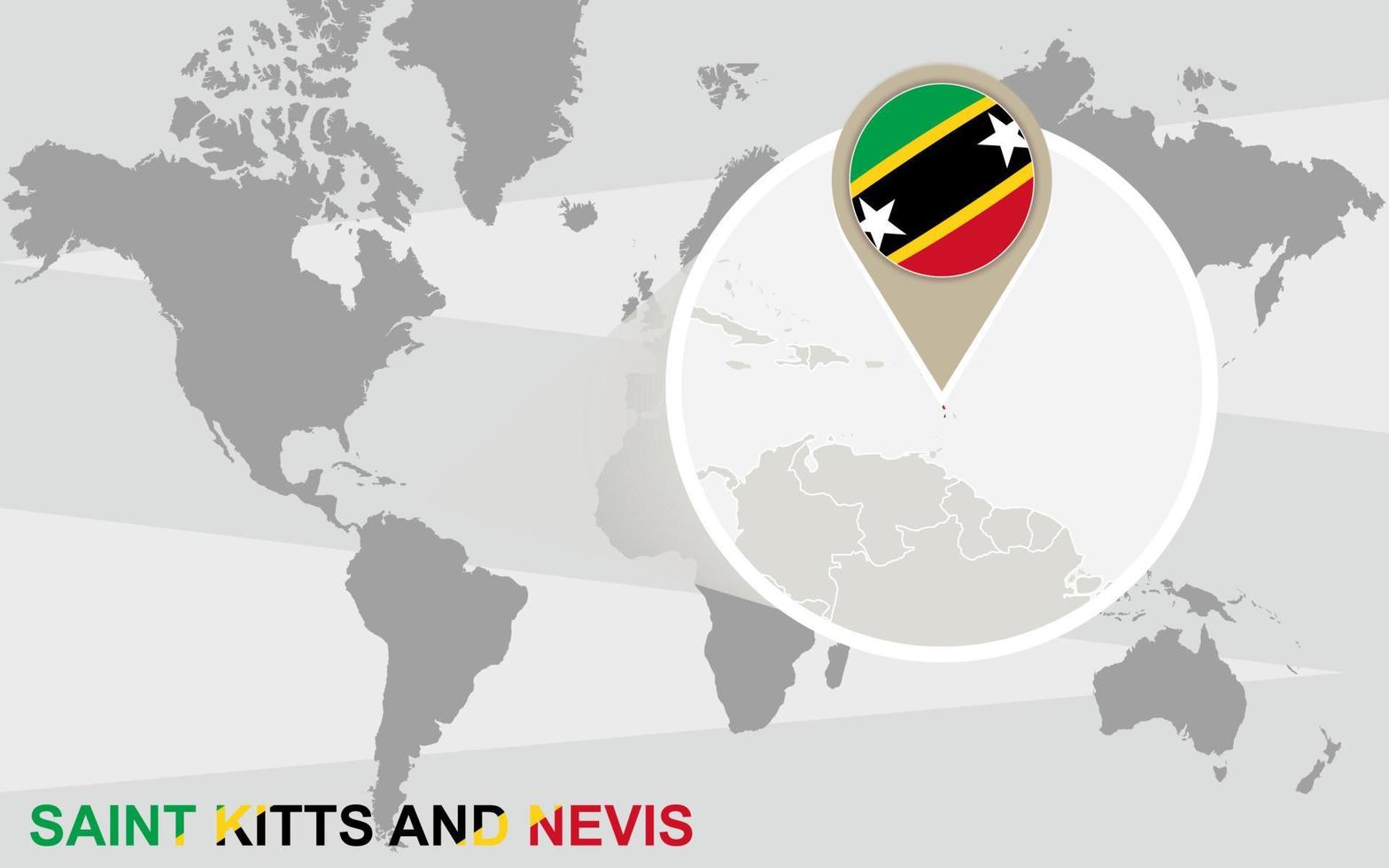 världskarta med förstorade saint kitts och nevis vektor