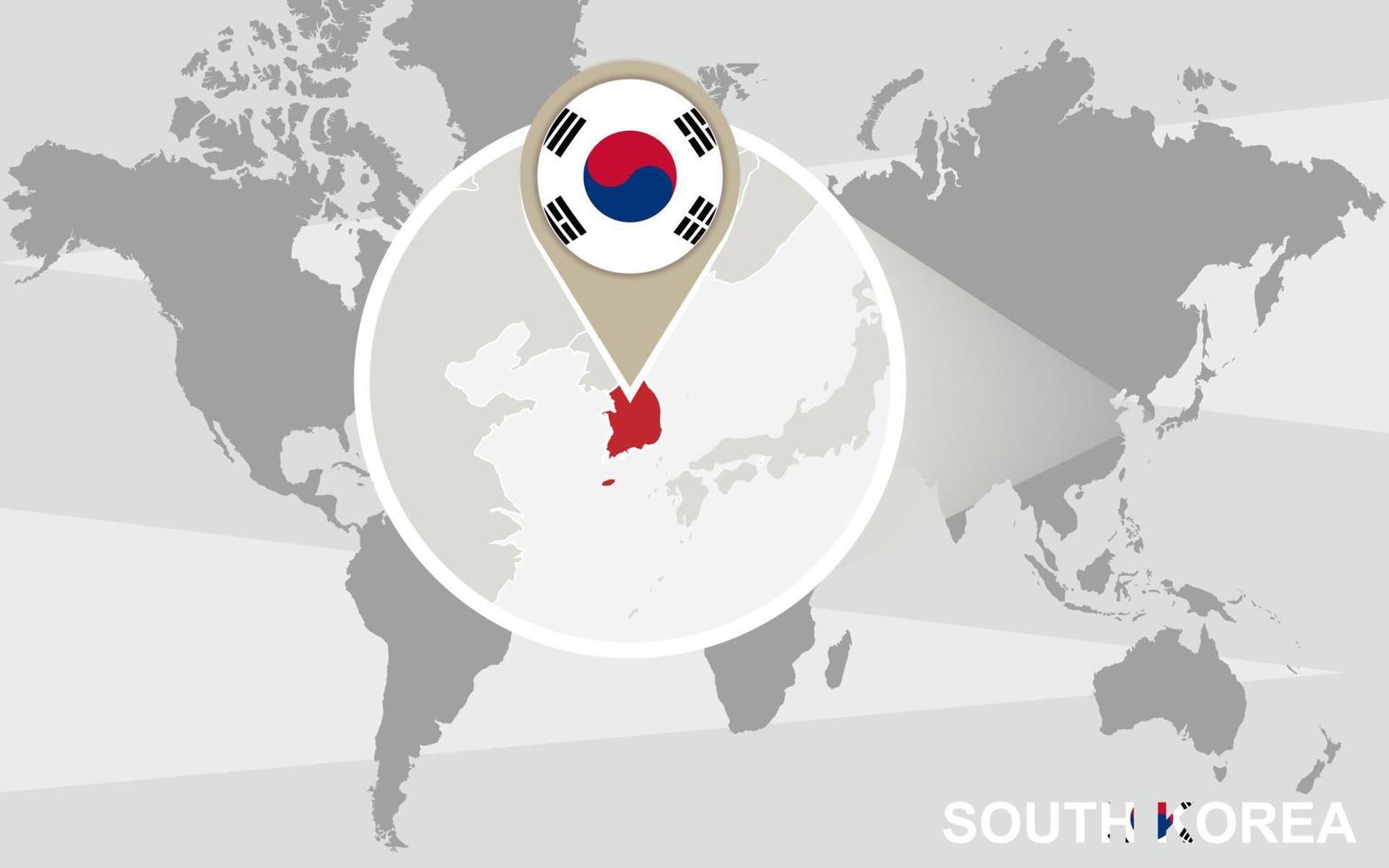 Weltkarte mit vergrößertem Südkorea vektor