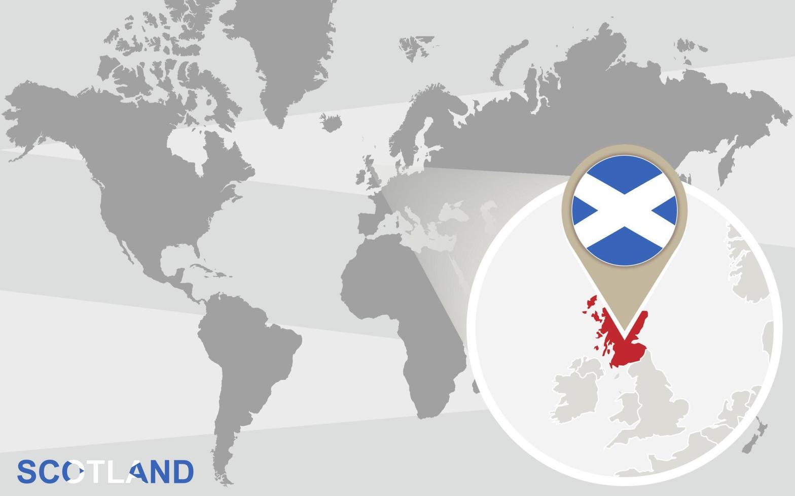 världskarta med förstorat Skottland vektor