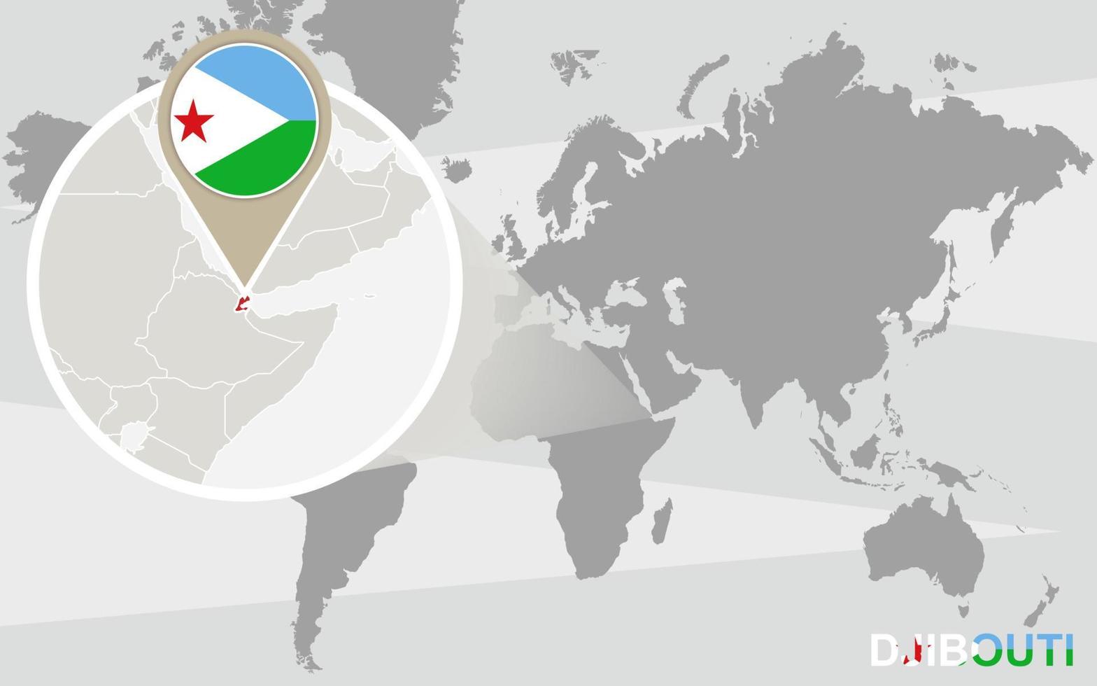 världskarta med förstorad djibouti vektor