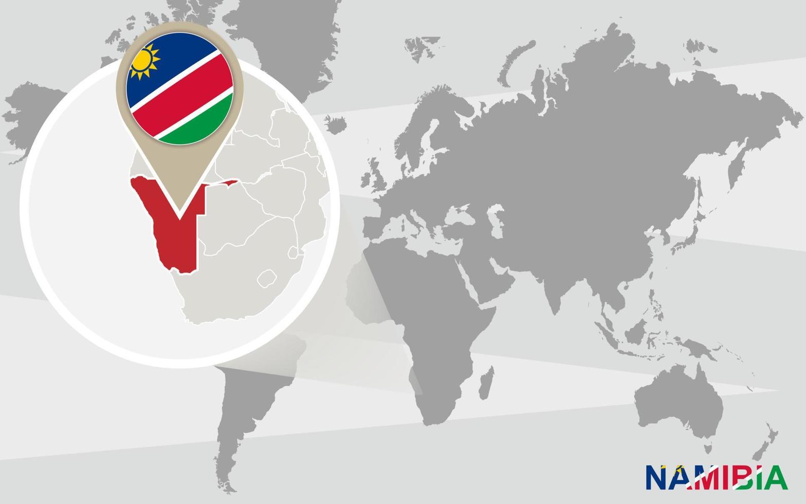 världskarta med förstorad Namibia vektor
