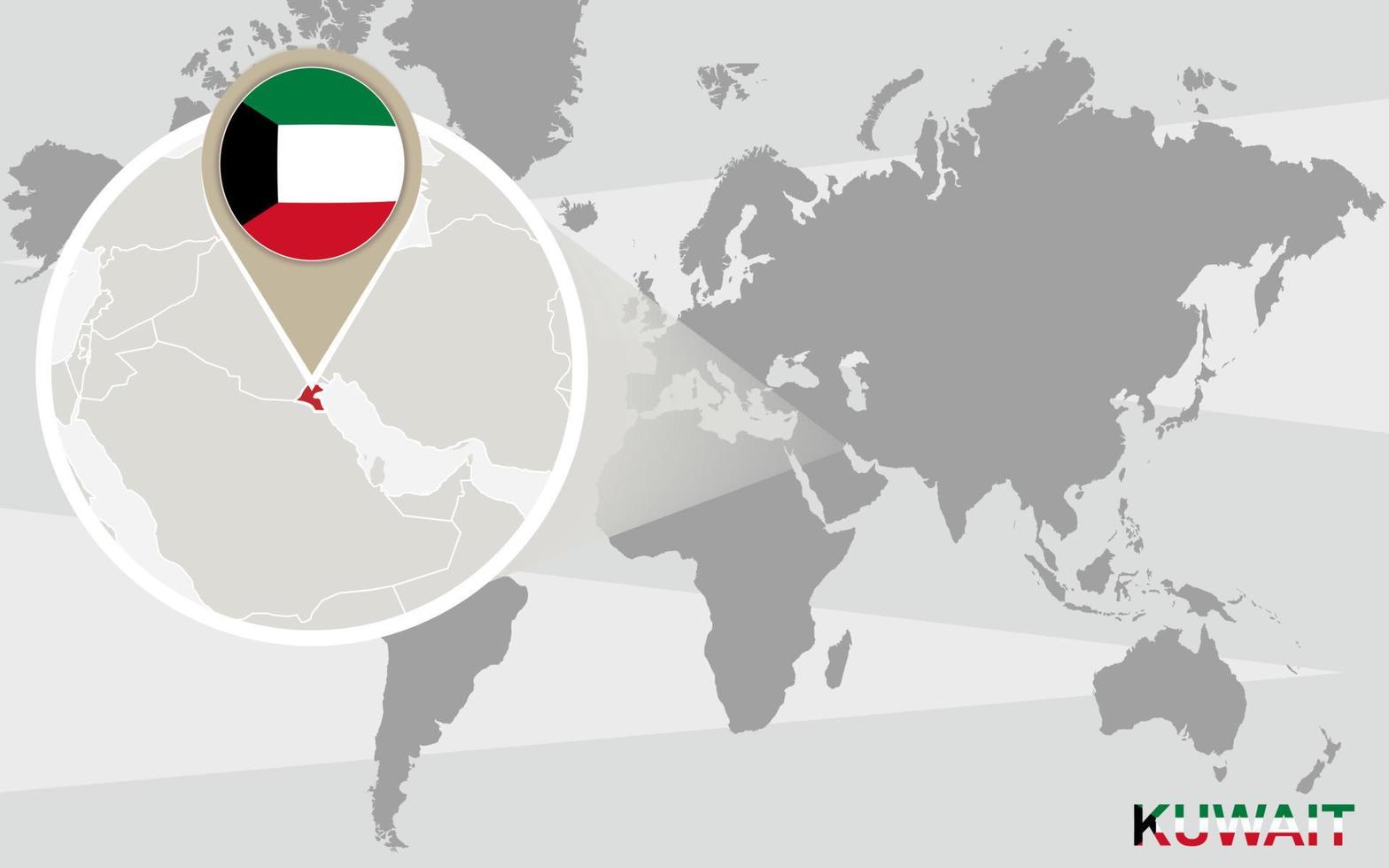 världskarta med förstorad kuwait vektor