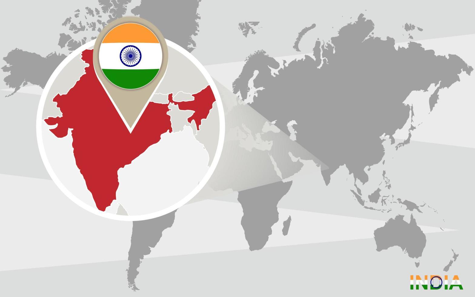 världskarta med förstorade Indien vektor