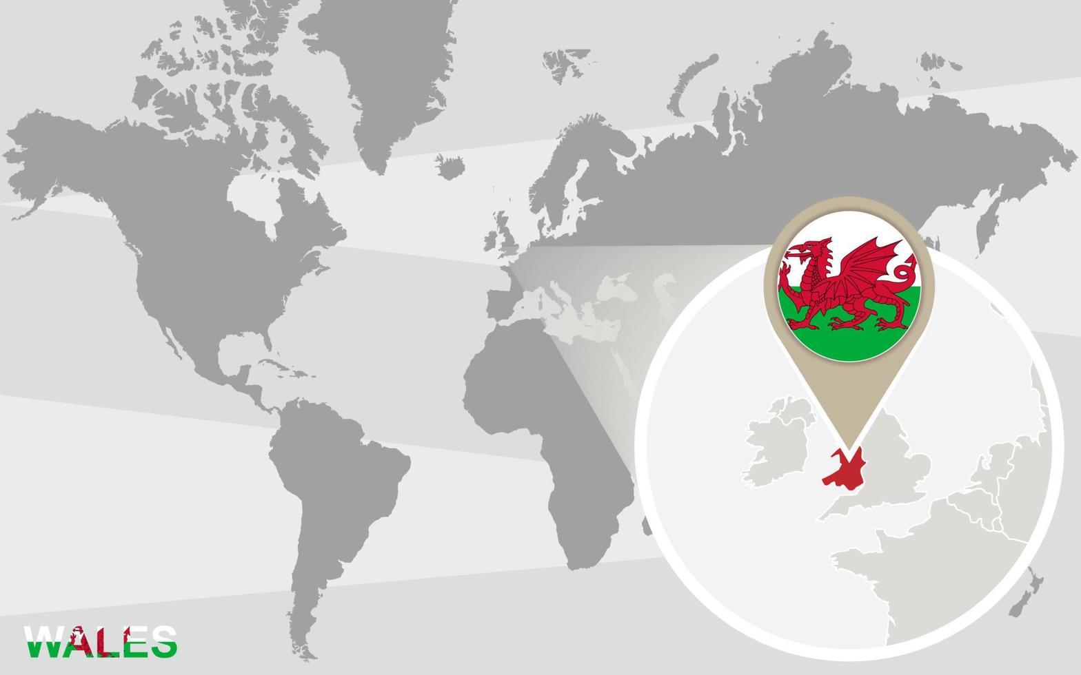 Weltkarte mit vergrößertem Wales vektor