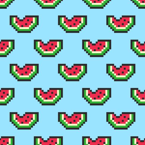 Pixelkunstwassermelone schneidet nahtloses Muster vektor