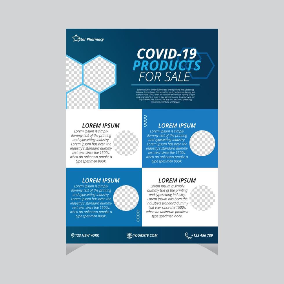 covid-19 produkt flyer design, medicinsk flygblad mall eps 10 vektor