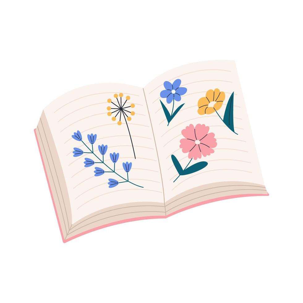 blommor på sidorna i en bok vektor