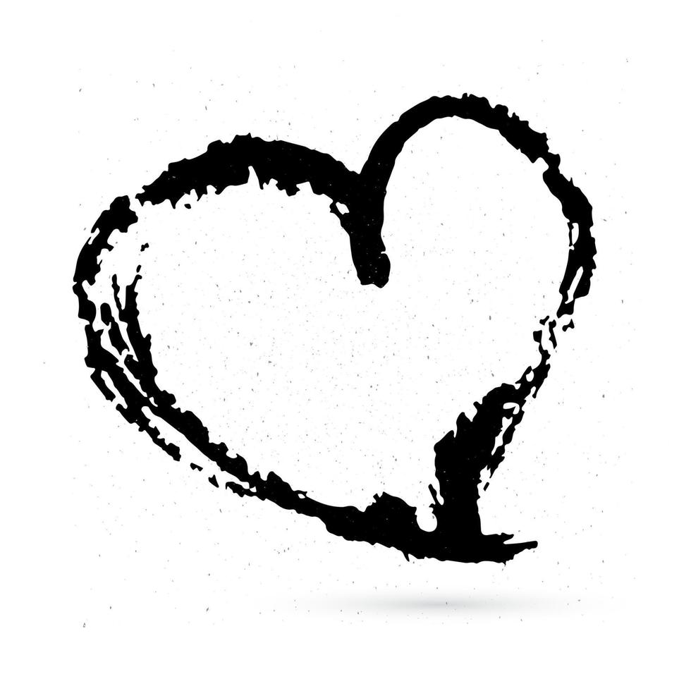 Hand ertrinken Herz auf weißem Hintergrund. Grunge-Form des Herzens. schwarzer strukturierter Pinselstrich. Valentinstag-Zeichen. Liebessymbol. leicht zu bearbeitendes Vektorelement des Designs. vektor