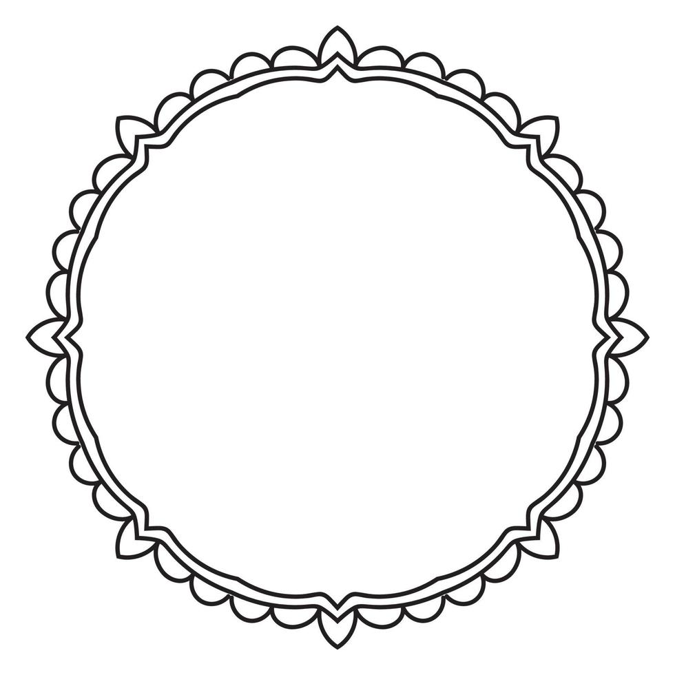abstraktes Gekritzel lockige dünne Linie runder Rahmen isoliert auf weißem Hintergrund. Mandala-Grenze. vektor