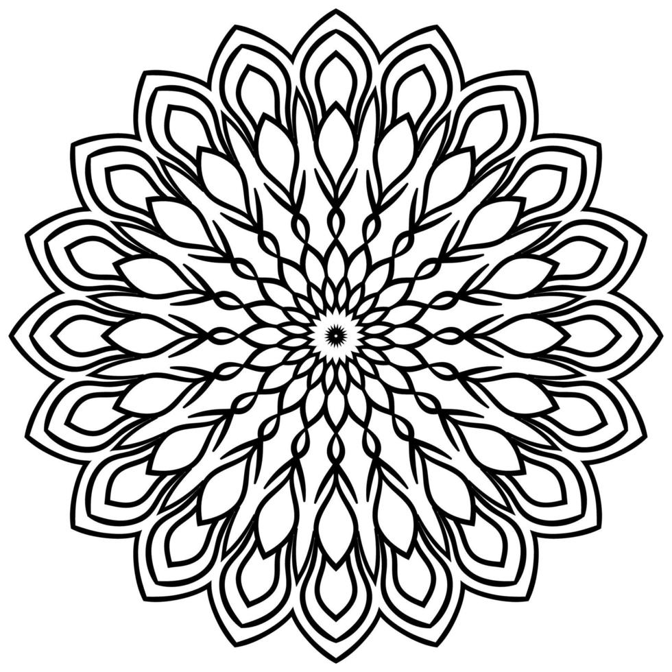 Umriss-Mandala. dekorative runde gekritzelblume lokalisiert auf weißem hintergrund. geometrisches Kreiselement. vektor