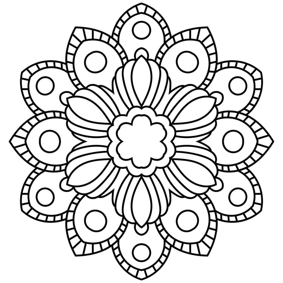 Umriss-Mandala. dekorative runde gekritzelblume lokalisiert auf weißem hintergrund. geometrisches Kreiselement. vektor